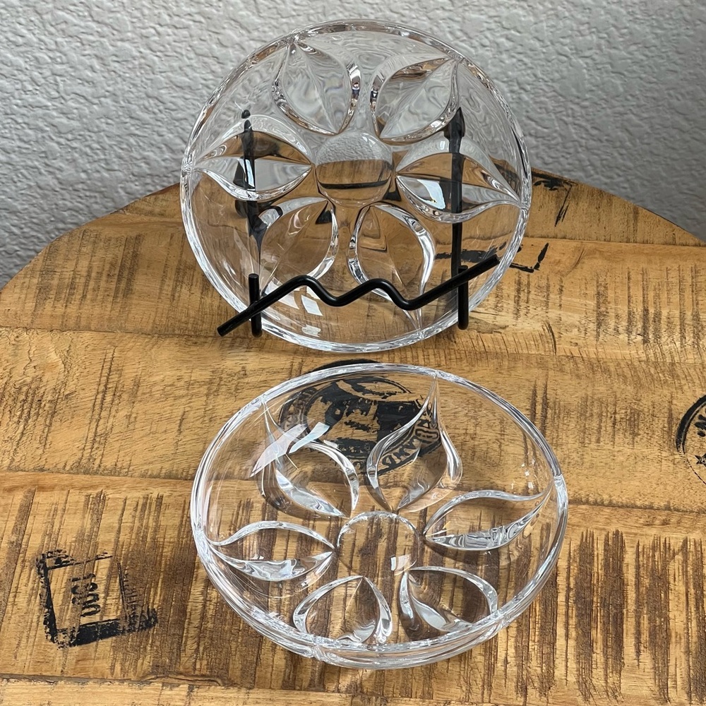 Vintage Nachtmann Lead Crystal Bowl Candy Dish Lotus Flower Krokus Design Set